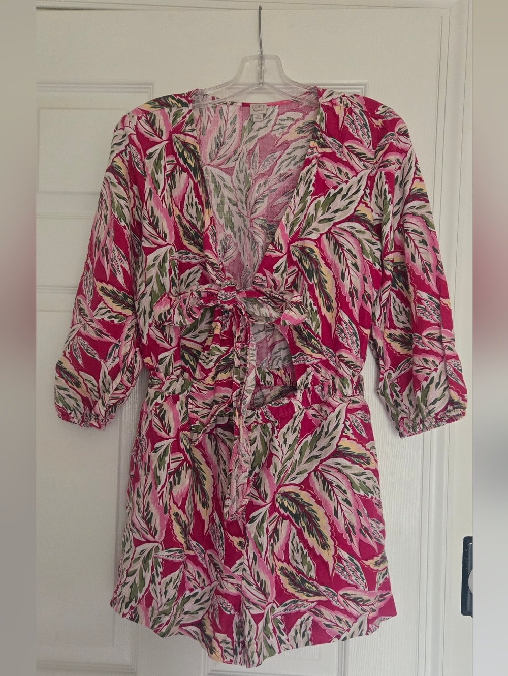 NWOT!! LOFT Beach Palm Tie Front Romper XXS (Fits XS/S) Pink Tropical